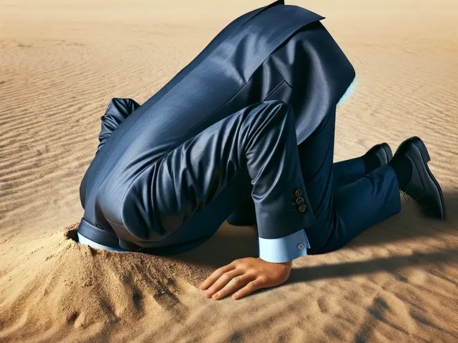 a man with his head in the sand